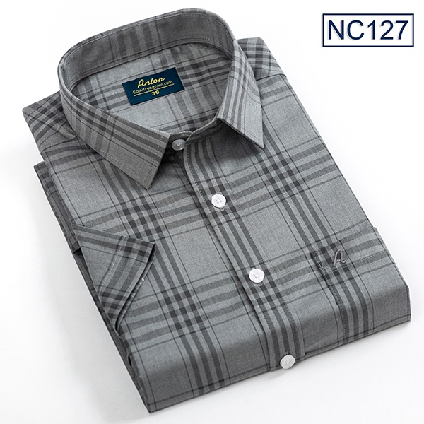 Áo Sơ Mi Nam Ngắn Tay Công Sở Trung Niên Anton Kẻ Sọc Caro Sợi Tre Xám - NC127 | BigBuy360 - bigbuy360.vn