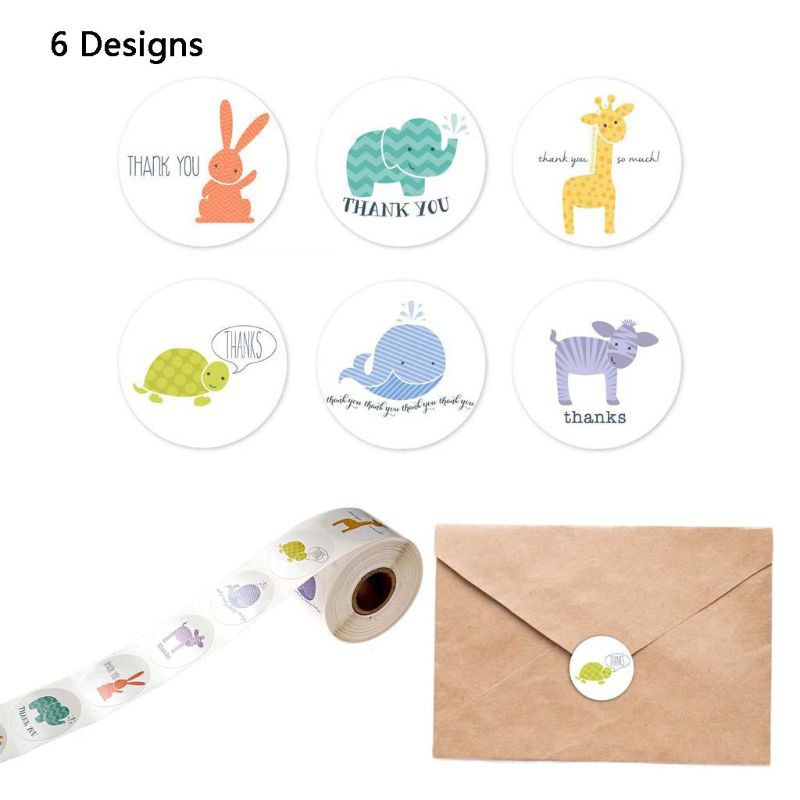 Cuộn 500 miếng dán chữ Thank You với 6 kiểu dáng hoạt hình