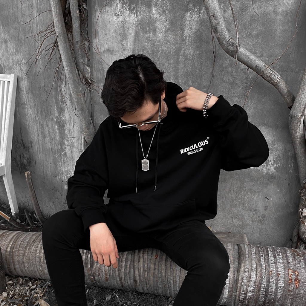 Áo Hoodie Đen Ridiculous Thêu Nổi 100% Nỉ Cotton