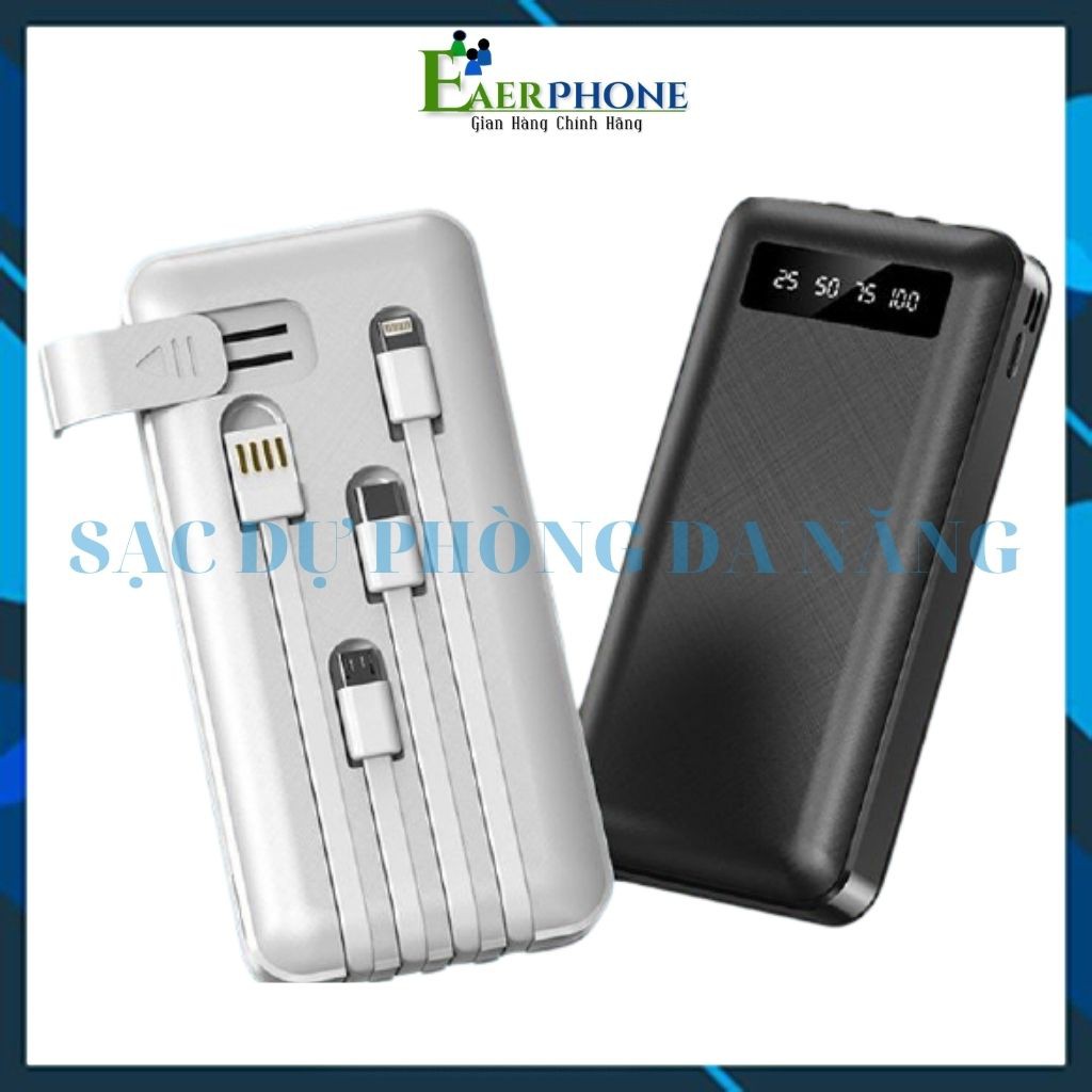 Sạc dự phòng đa năng, pin sạc nhanh SENDEM 10000MAH tích hợp 4 dây sạc, có giá đỡ cho điên thoại