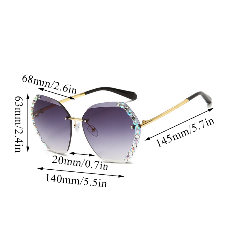 Alicimore Kính Mát Kim Loại Không Viền Cắt Không Viền Đính Kim Cương Trang Trí Cá Tính