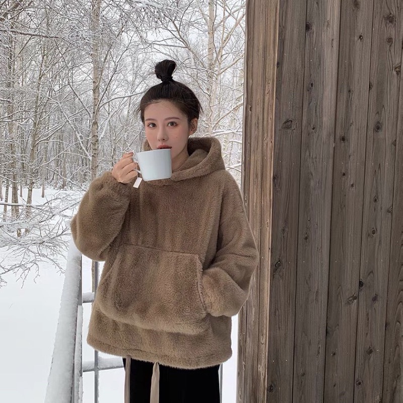 ANU500 - ÁO HOODIE LÔNG CỪU KÈM MŨ TÚI BỤNG NỮ | BigBuy360 - bigbuy360.vn