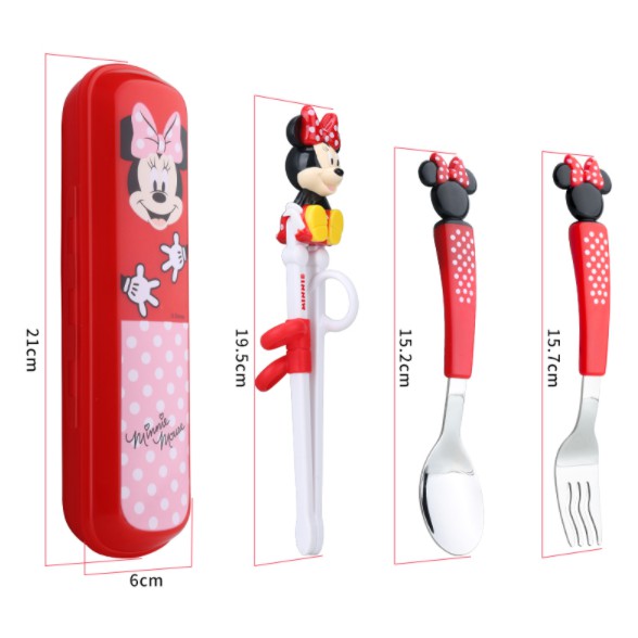 Set muỗng nĩa đũa tập ăn 3D và hộp đựng cao cấp, hình ảnh Mickey Minnie, Mcqueen, Monster của thương hiệu Disney