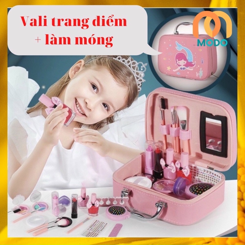 Đồ chơi Vali  trang điểm cho bé( son phấn thật an toàn dễ lau rửa)