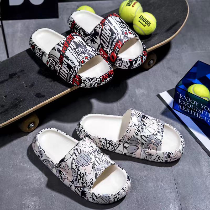 Dép quai ngang đế dày chống trượt in họa tiết One Piece thời trang mùa hè cho nam và nữ