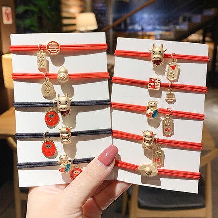 Dây buộc tóc cao su màu đỏ xinh xắn cho nữ 2021