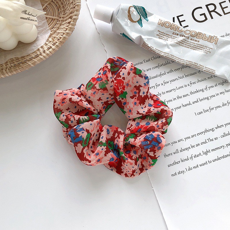 Dây buộc tóc vải scrunchies vải voan họa tiết hoa nhí vintage