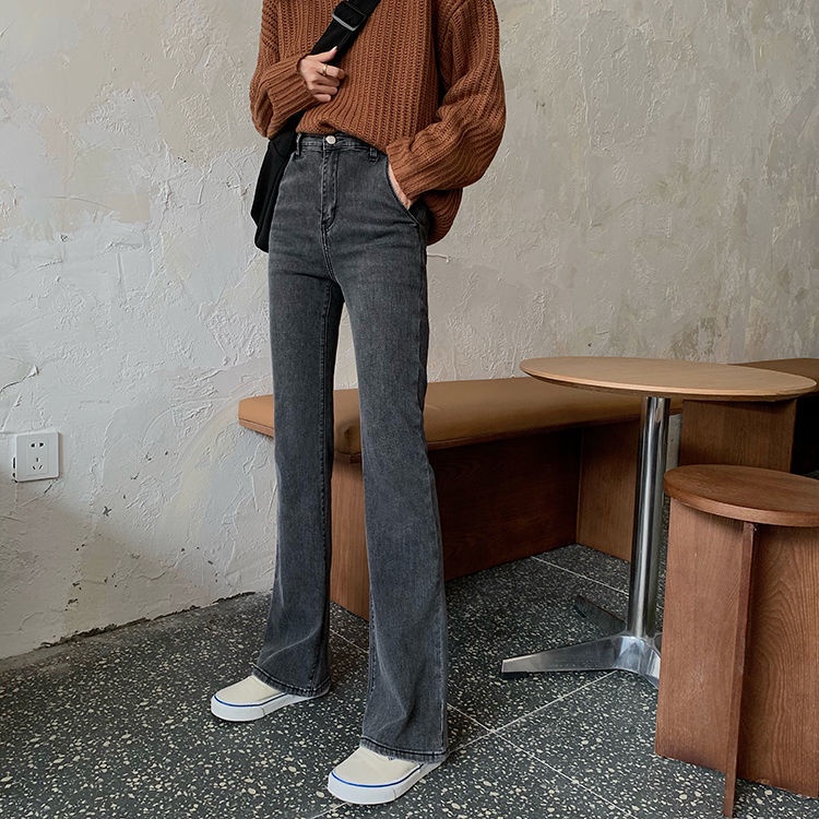 Quần jean ống loe lưng cao phong cách Hàn Quốc năm 2021