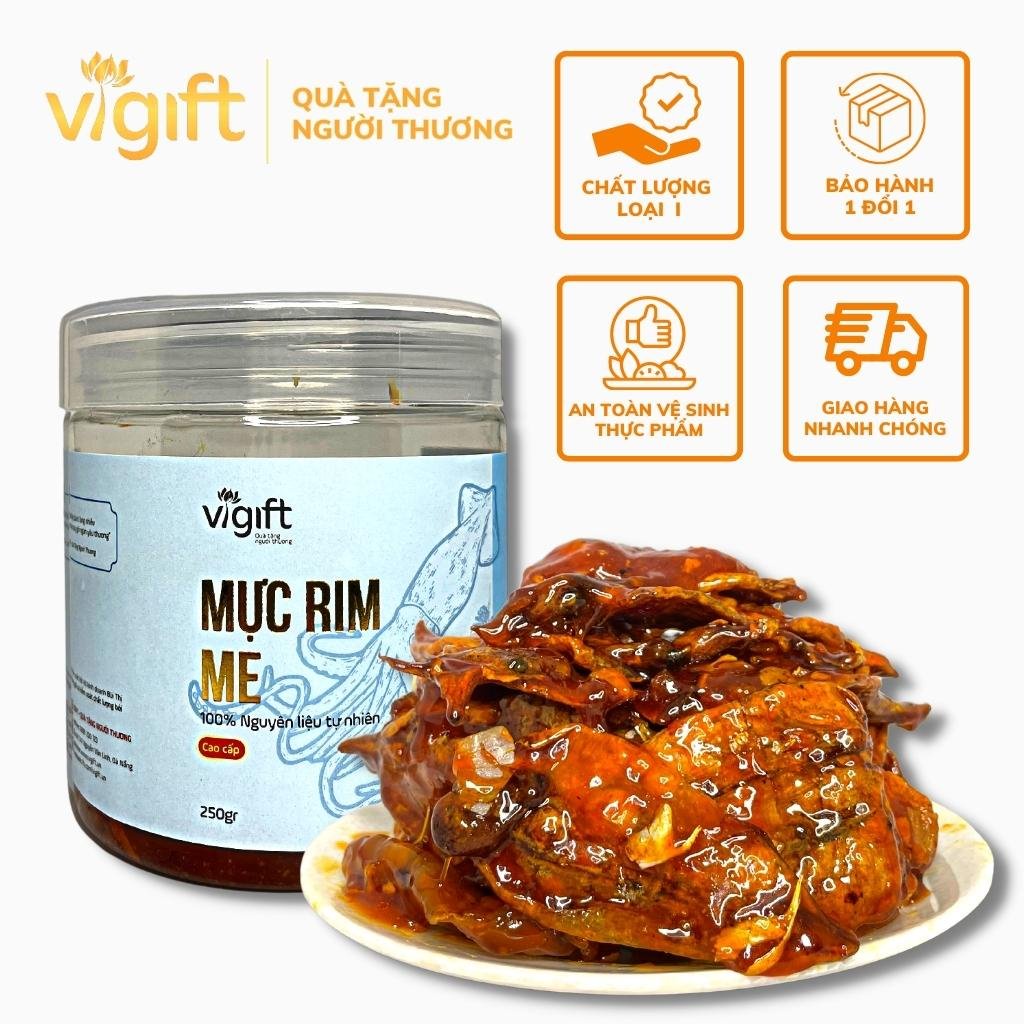 Mực Rim Me VIGIFT 250g Đặc Sản Đà Nẵng Nguyên Con Đồ Ăn Vặt Chua Ngọt Thơm Ngon Hoàn Tiền 100% Nếu Không Đúng Chất Lượng