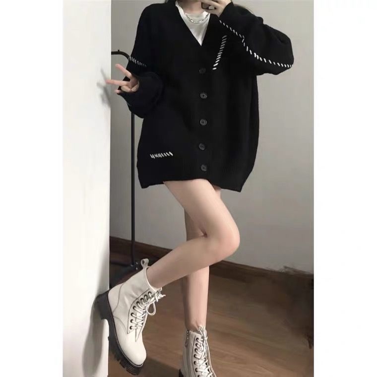 Áo Khoác Cardigan Dệt Kim Dáng Rộng Mềm Mại Màu Trơn Kiểu Nhật Bản Thời Trang Thu Đông Cho Học Sinh