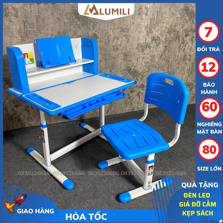 bộ bàn học chống gù chống cận bàn học thông minh lumili R12 có giá sách size 80cm