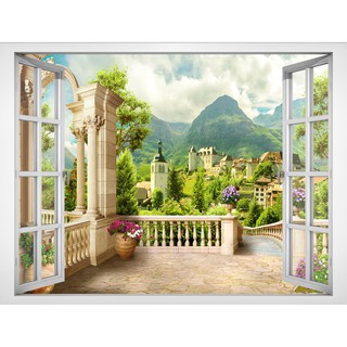 Tranh dán tường cửa sổ HD Cảnh đẹp Châu Âu CS-0418 kim sa