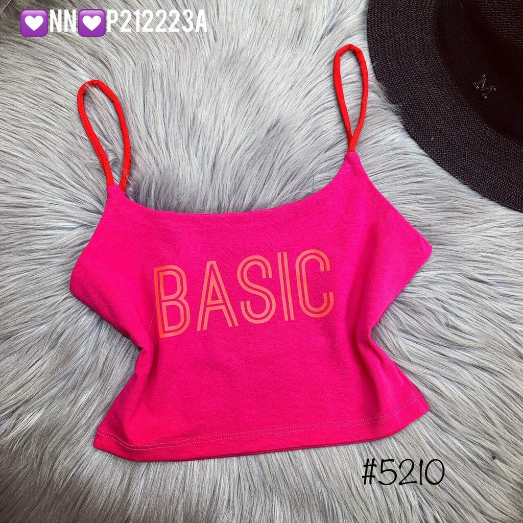 Áo hai dây croptop ôm body chất thun bozip thái siêu mềm mịn co giãn tốt in chữ basic cực xinh