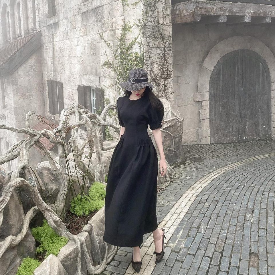 [CÓ SẴN] Đầm maxi đi biển màu đen cổ tròn, tay phồng bigsize váy đầm nữ đẹp đi biển giá rẻ | BigBuy360 - bigbuy360.vn