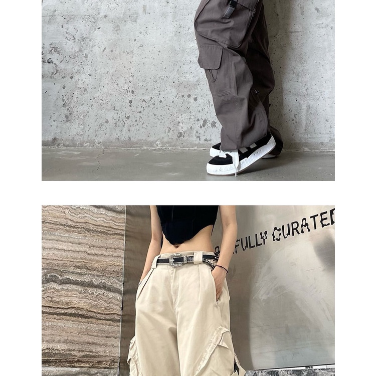 Quần Yếm Cotton Dáng Suông Có Túi Lớn Phong Cách Đường Phố Retro Cho Nam Nữ