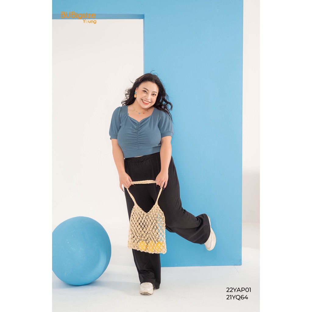 Áo thun nhún dọc thân trước BIGSIZE (55kg đến 95kg) - 22YAP01 - [BU Bigsize Young]