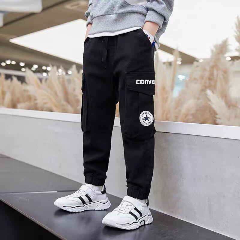 Quần thô túi hộp đen dáng dài Converse thời trang bé trai