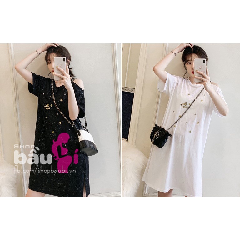 Đầm thun nhũ dáng suông cut-out vai 1 bên, phong cách trẻ trung thoải mái