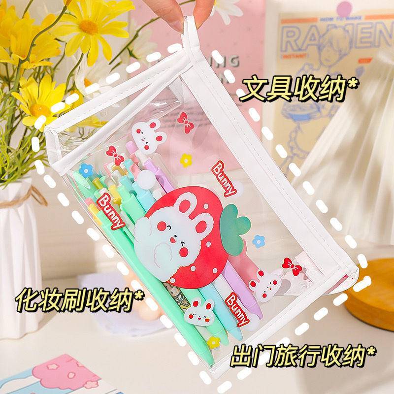 ⭐ iLado ⭐  Túi đựng bút trong suốt cute túi nilong/PVC dễ thương và di động túi zip nhỏ hộp vải đựng đồ Hộp đựng hộp bút hologram bút cute bọc zip tiểu an văn phòng phẩm Đa Dụng túi đựng đồ dùng cá nhân hình