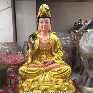 Tượng Quan Âm Bồ Tát ngồi cao 30cm vàng vẽ - LHCQA30v