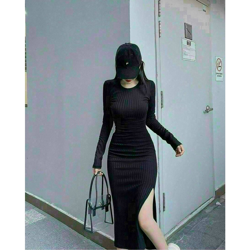 Đầm ôm body dáng dài phong cách sexy xẻ tà đi chơi dự tiệc