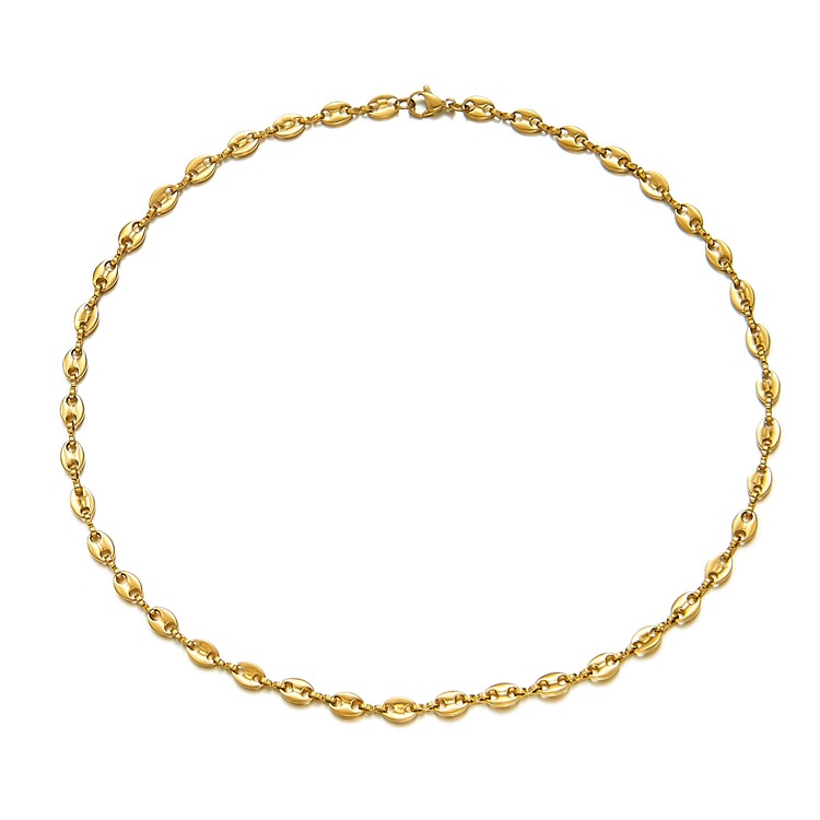 Vòng Cổ Vòng Tay Xếp Chồng Hạt Cà Phê Hình Mũi Heo Đơn Giản Bằng Thép Titan Phong Cách