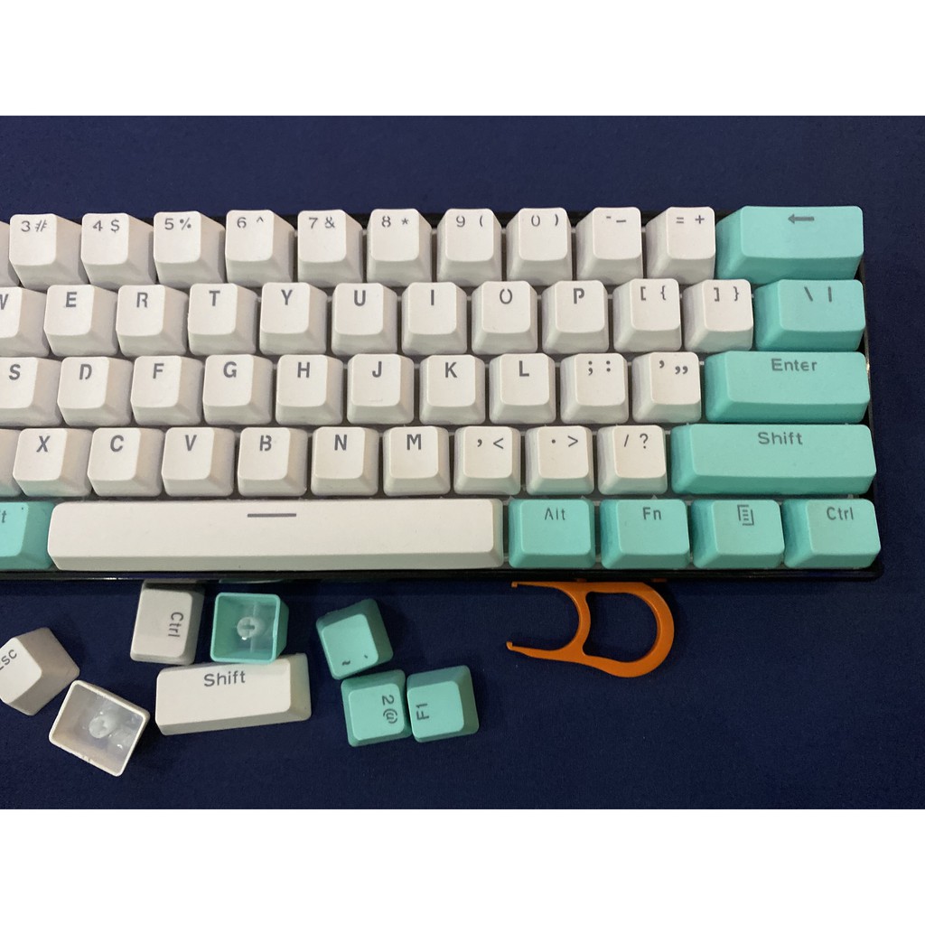 Keycap màu lục lam và trắng, 61 key PBT keycaps Sự kiện đặc biệt Keycaps, bàn phím cơ hai màu có đèn nền keycaps GH60 / RK61 / ALT61 / Annie / GK61 keycaps poker keycaps chơi game