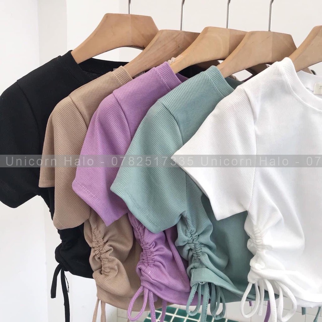 Áo Croptop Rút Dây Thể Thao Thun Ôm Body Trơn Tay Ngắn Trắng / Đen / Tím / Xanh ACR004