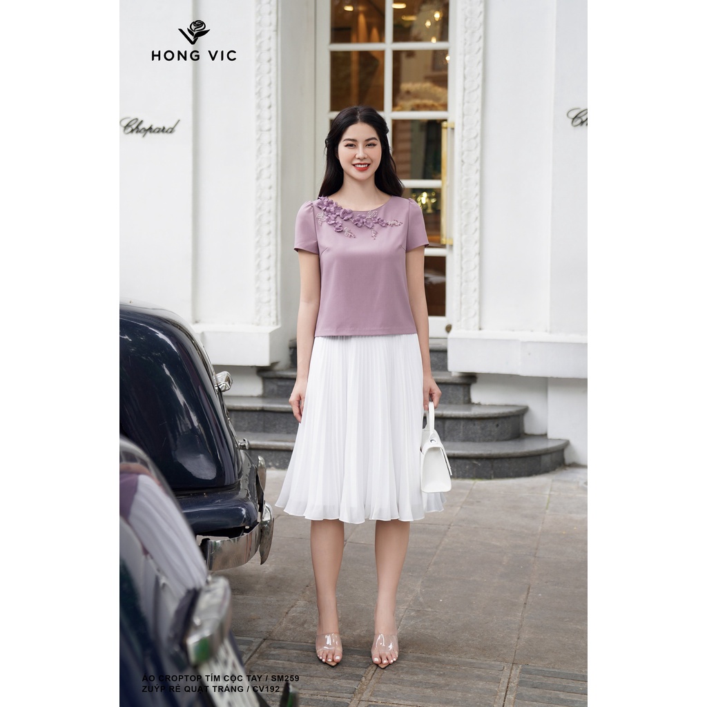 Áo nữ thiết kế Hong Vic croptop tím cộc tay SM259