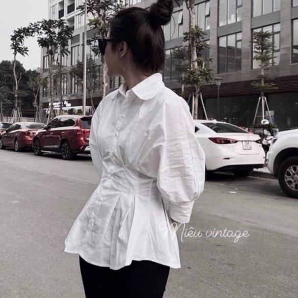XẢ KHO Áo sơ mi nữ chiết eo bo chun áo sơ mi tay phồng tay lỡ cho nữ