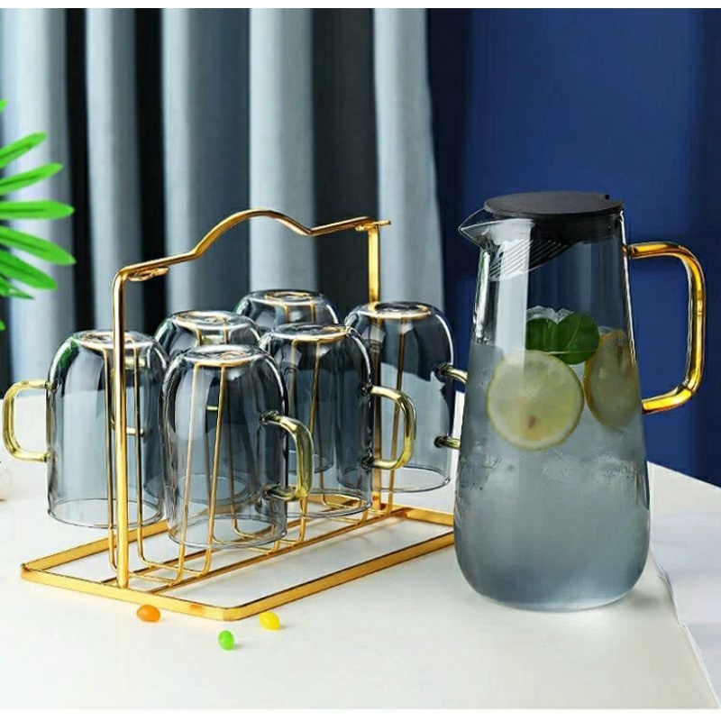 Bộ Bình Cốc Thủy Tinh Chịu Nhiệt Màu Đen Quý Phái, Chất Liệu Brosilicate Chịu Nhiệt