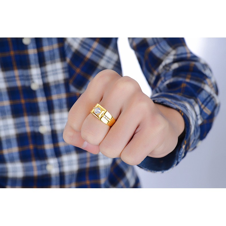 Nhẫn đeo tay kim loại khảm đá hình rồng cá tính dành cho nam