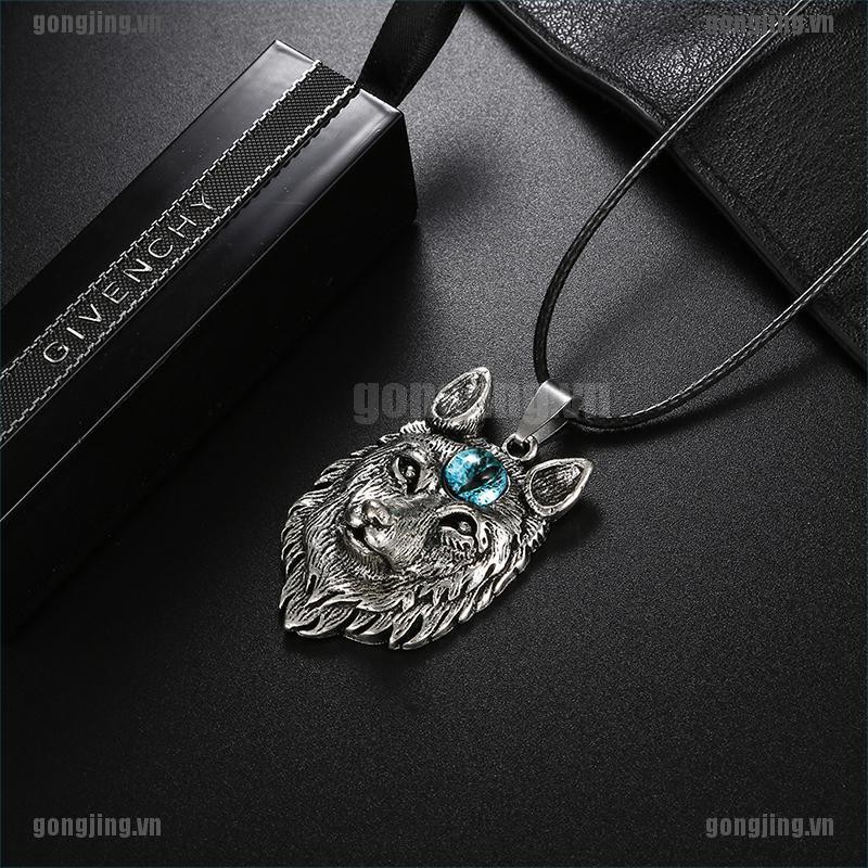 Dây Chuyền Mặt Đá Ruby Hình Mắt Sói Phong Cách Vikings Rune Punk Cho Nam
