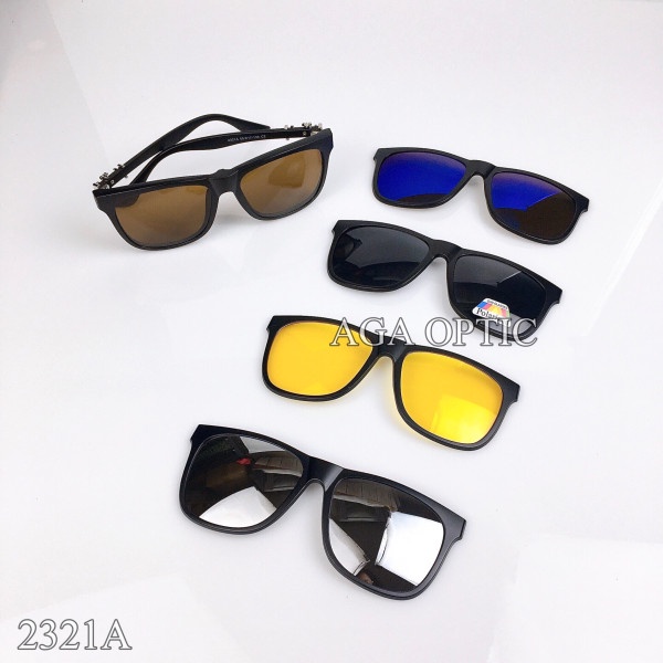 Kính Thời Trang CH Đa Năng 6 Trong 1 Unisex, Gọng Vuông Kèm Túi Da Ms 2321A