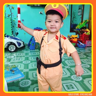 Bộ quần áo công an giao thông trẻ em đầy đủ phụ kiện
