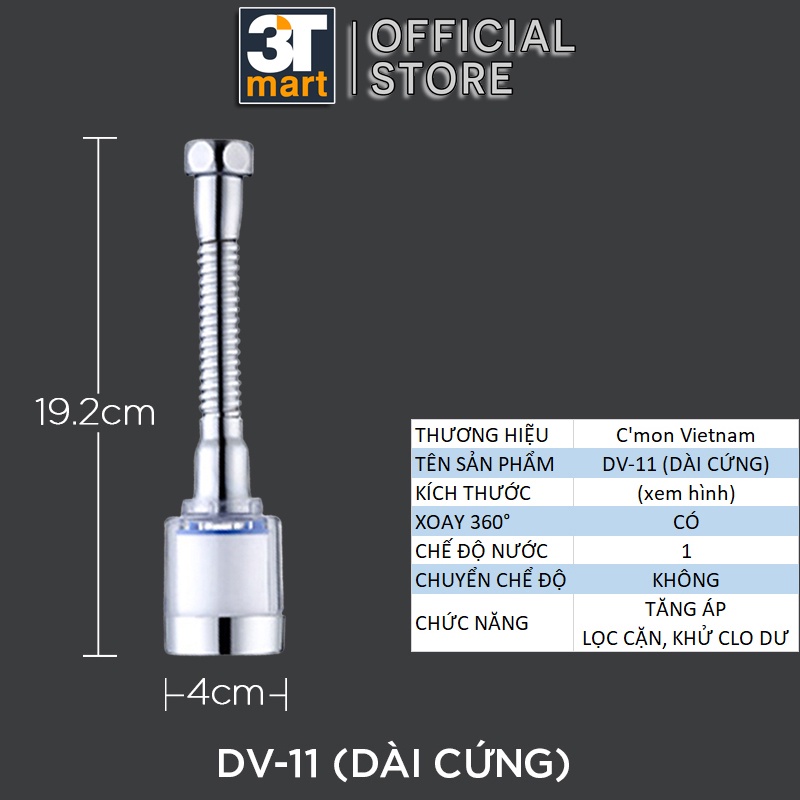 Đầu vòi rửa bát chén tăng áp LỌC KHỬ CLO DƯ điều hướng xoay 360 độ dài 19.2cm C'MON DV-11