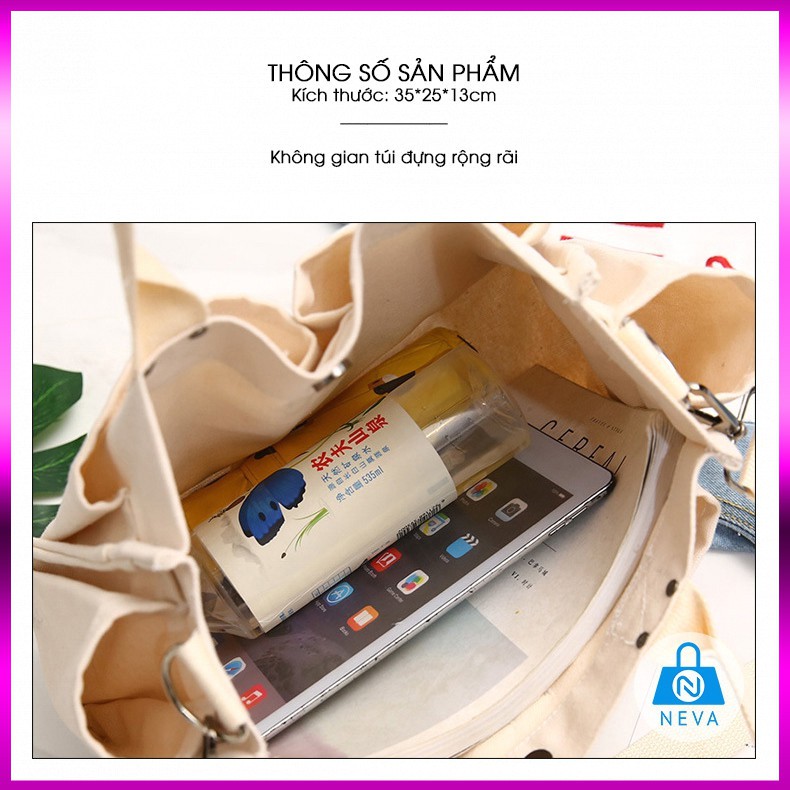 [ MỚI ](NEW) Túi vải Canvas thời trang Hàn Quốc Dáng Rộng Giá Tốt NEVA035.