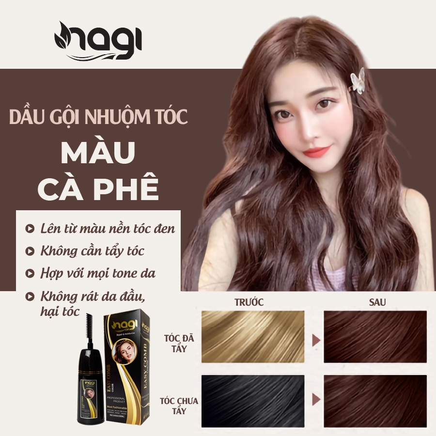 Dầu gội nhuộm tóc thảo dược màu Cafe Nagi Coffee 10 chiết xuất từ thiên chiên chai 400ml