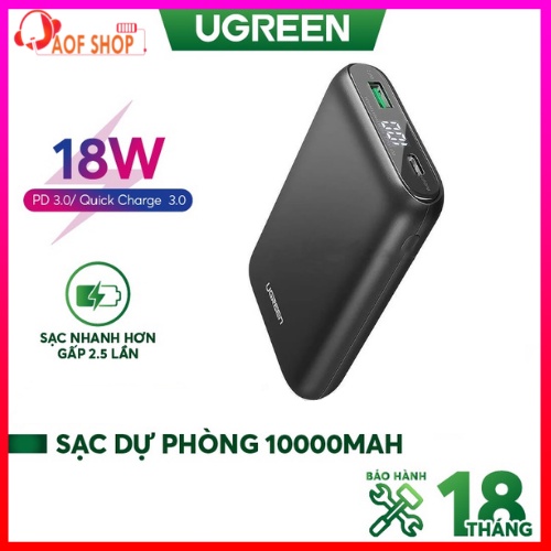 Sạc dự phòng Ugreen PD 18w Qc 4.0 3.0 Dung lượng 10000mah nhỏ gọn tiện lợi - 2 cổng ra -PB137