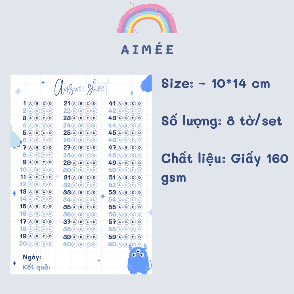 Set 8 Phiếu Điền Trắc Nghiệm Mini Baby Monster - Answer sheet A6 | Aimée