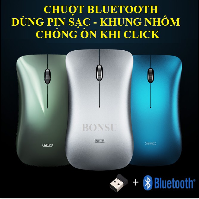 Chuột không dây | Chuột Bluetooth Inphic PM9 cao cấp, Pin sạc lại, chống ồn khi click