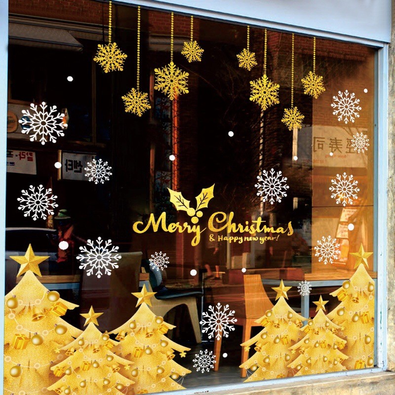 Decal trang trí Noel Hít Tĩnh Điện - Rừng Thông Vàng cao cấp