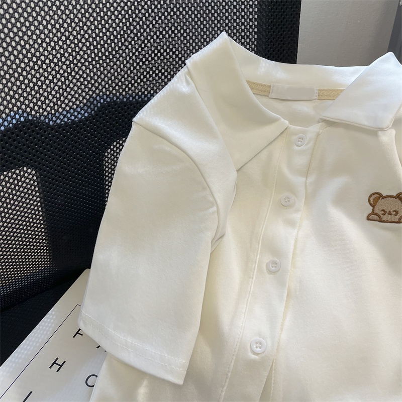 Áo thun SUXI tay ngắn màu sắc đẹp thêu hình gấu dễ phối đồ thời trang mùa hè dành cho nữ