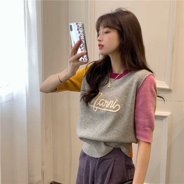 Áo Thun Tay Ngắn Dệt Kim Màu Sắc Thời Trang Mùa Hè Mới