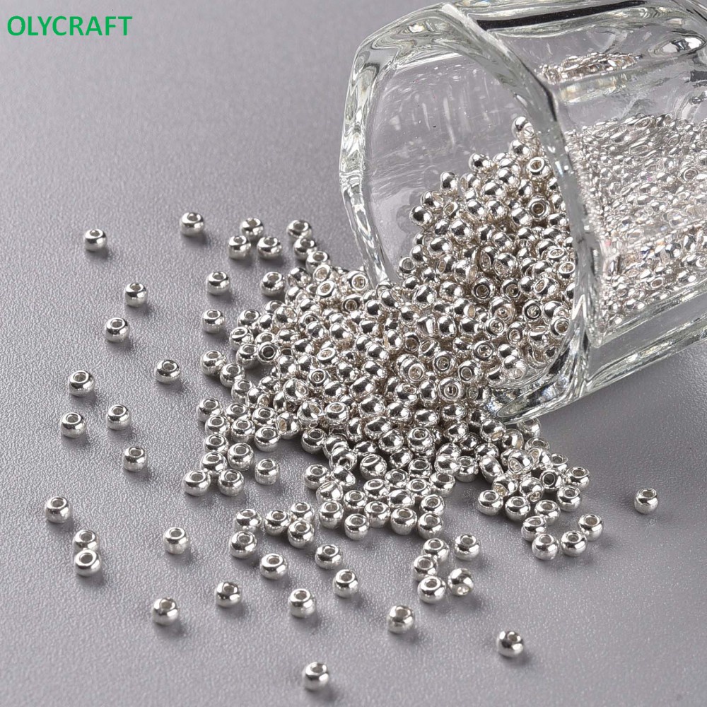 Hạt thủy tinh Olycraft 11/0 màu bạc 2.3x1.5mm lỗ 1mm dùng làm trang sức 5300 cái/50g