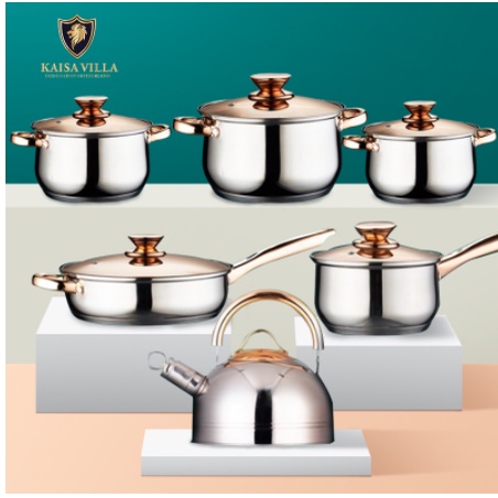 KAISA VILLA Bộ nồi Đức 6 món chảo chiên Bộ nồi cao cấp inox nồi súp chảo chiên ấm đun nước KV1004