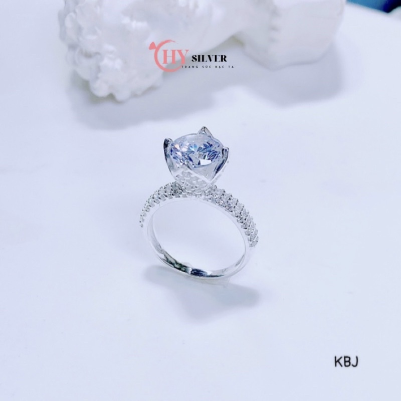 Nhẫn bạc ta nạm đá cao nhẫn công chúa hình bông hoa tuy líp tuylip nhẫn nữ bạc thật giá rẻ CHY Silver