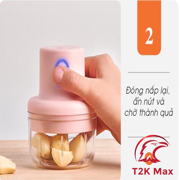 Máy Xay Tỏi Ớt Mini Cầm Tay Đa Năng Dung Tích 250ml Có Cổng Sạc Usb - T2K Max