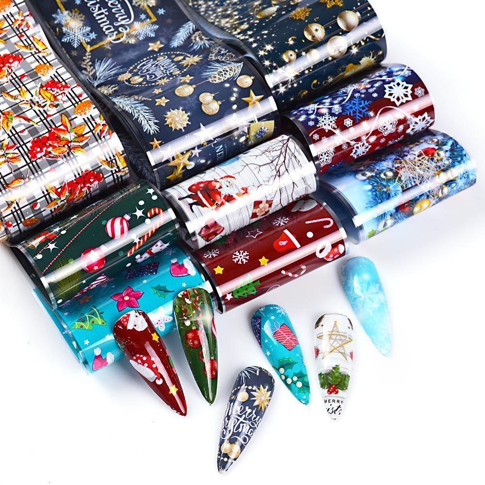 Bộ 10 Miếng Dán Móng Tay 3D Họa Tiết Bầu Trời Đầy Sao Ba Chiều Phong Cách Halloween / Giáng Sinh DIY