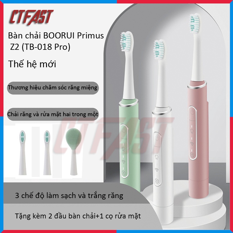 Bàn chải điện CTFAST Boorui Z3, hai trong một (đánh răng+máy rửa mặt), sạc USB không dây, chống nước IPX7